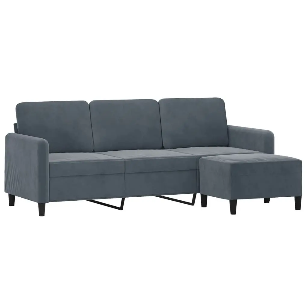 3-Seater Sofa with Footstool Grey Velvet Living Room Furniture 180cm