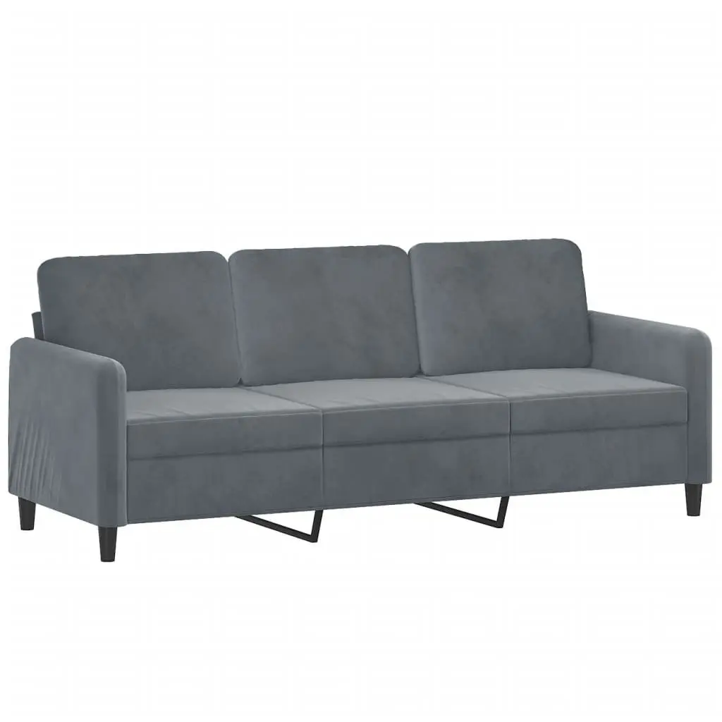 3-Seater Sofa with Footstool Grey Velvet Living Room Furniture 180cm