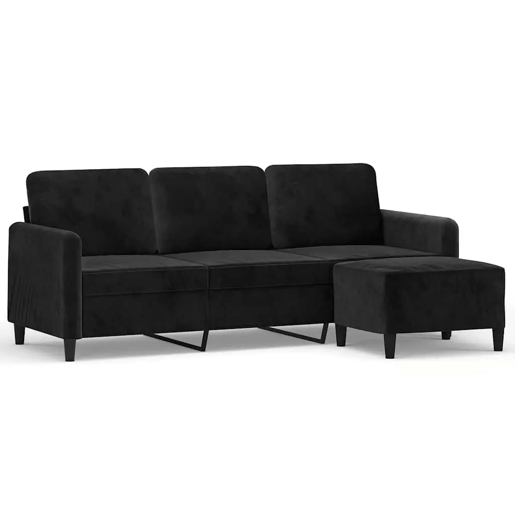 3-Seater Sofa Footstool Black 180cm Living Room Furniture Lounge Settee