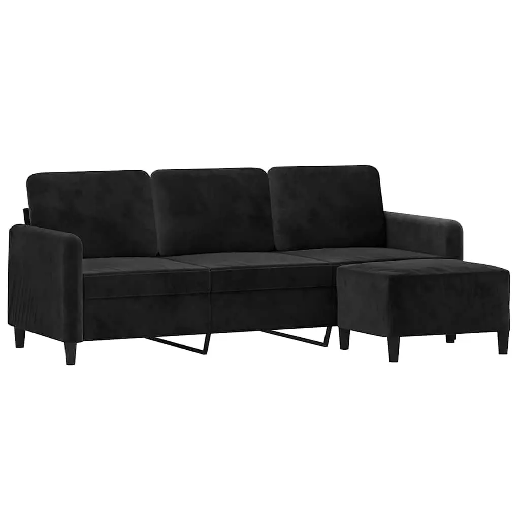 3-Seater Sofa Footstool Black 180cm Living Room Furniture Lounge Settee