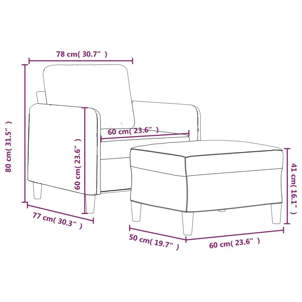 Sofa Chair Footstool Lounge Seat Grey Fabric 60cm