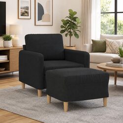 Black Fabric Sofa Chair with Footstool Relaxing Lounge Armchair Seating