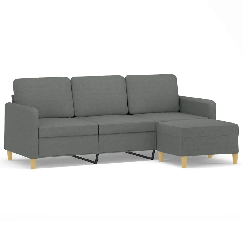 3-Seater Sofa with Footstool Grey 180cm Living Room Fabric Couch Lounger