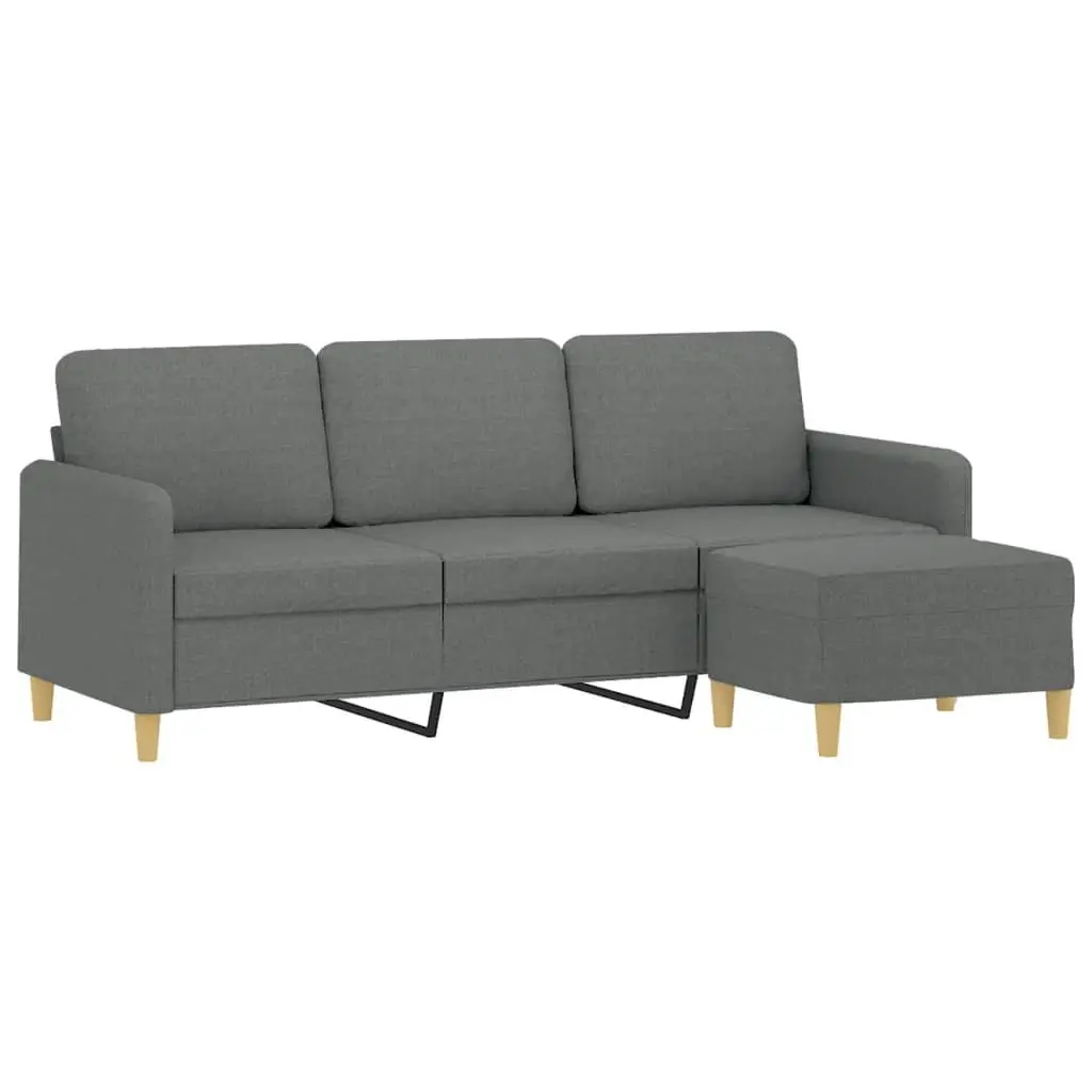 3-Seater Sofa with Footstool Grey 180cm Living Room Fabric Couch Lounger