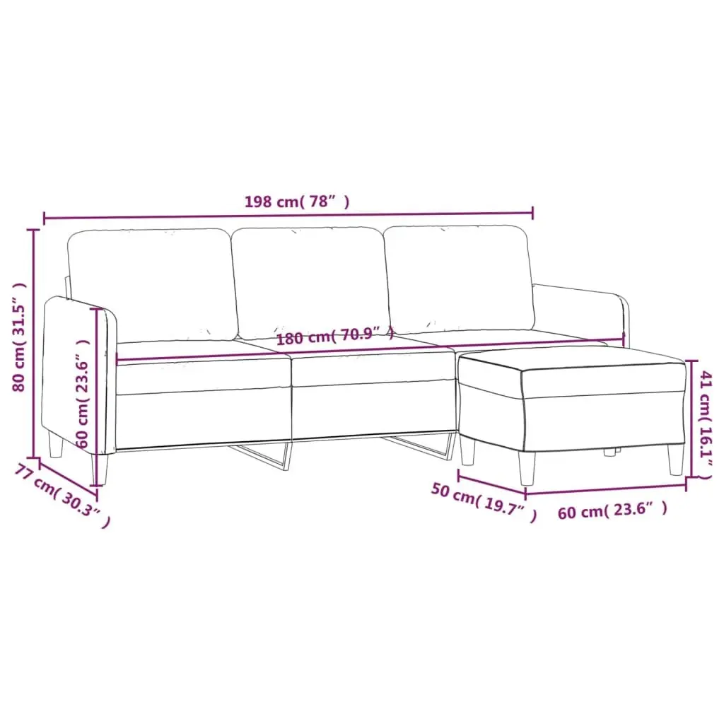 3-Seater Sofa with Footstool Grey 180cm Living Room Fabric Couch Lounger