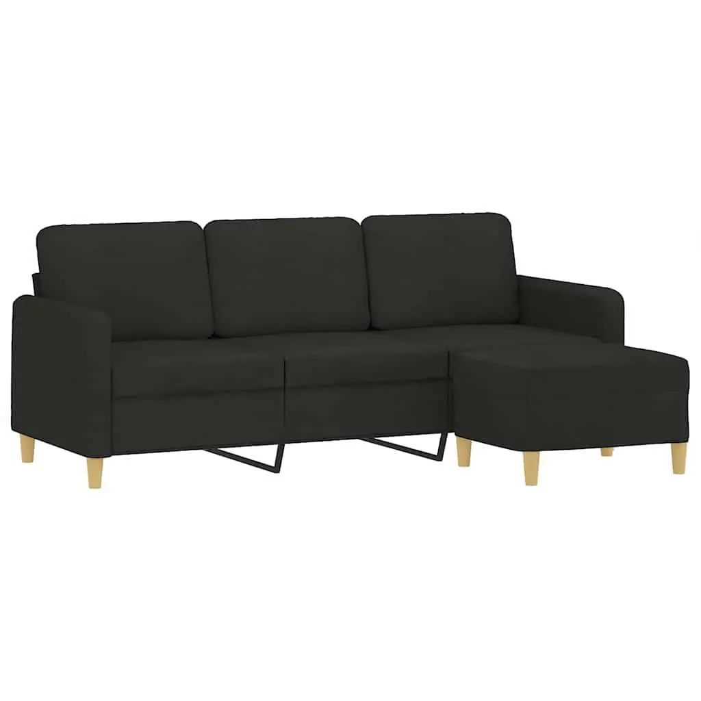 3-Seater Sofa with Footstool Black 180cm Fabric Lounge Couch Living Room