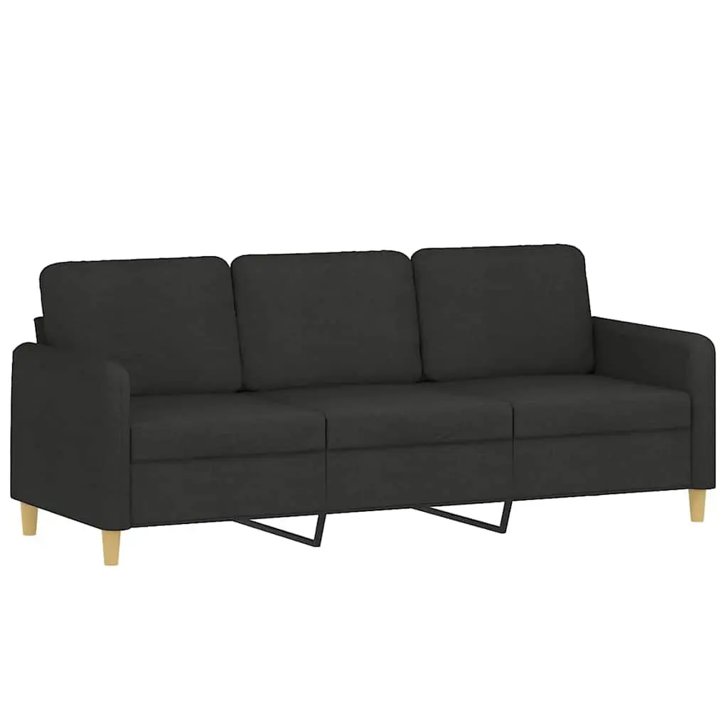 3-Seater Sofa with Footstool Black 180cm Fabric Lounge Couch Living Room