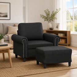 Comfortable Black Faux Leather Lounge Chair with Footstool