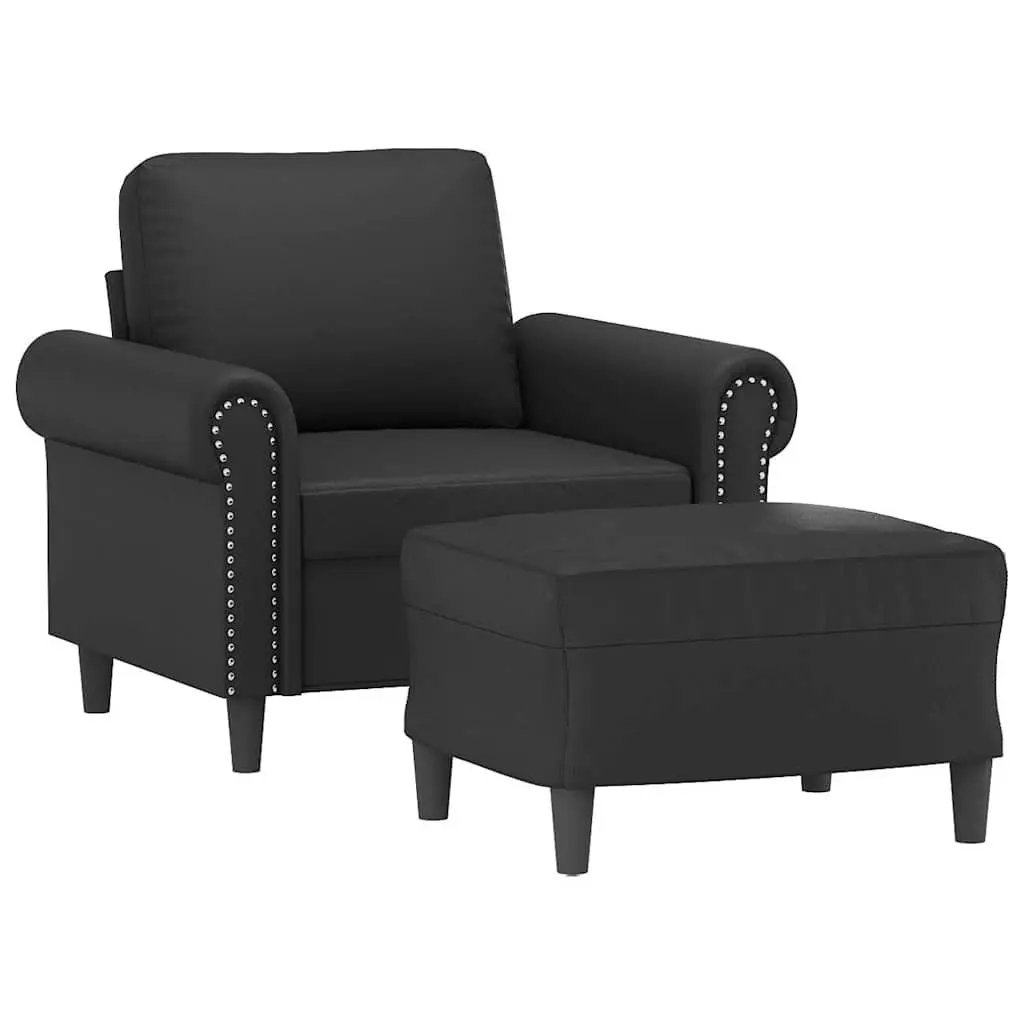 Black Faux Leather Lounge Chair with Footstool