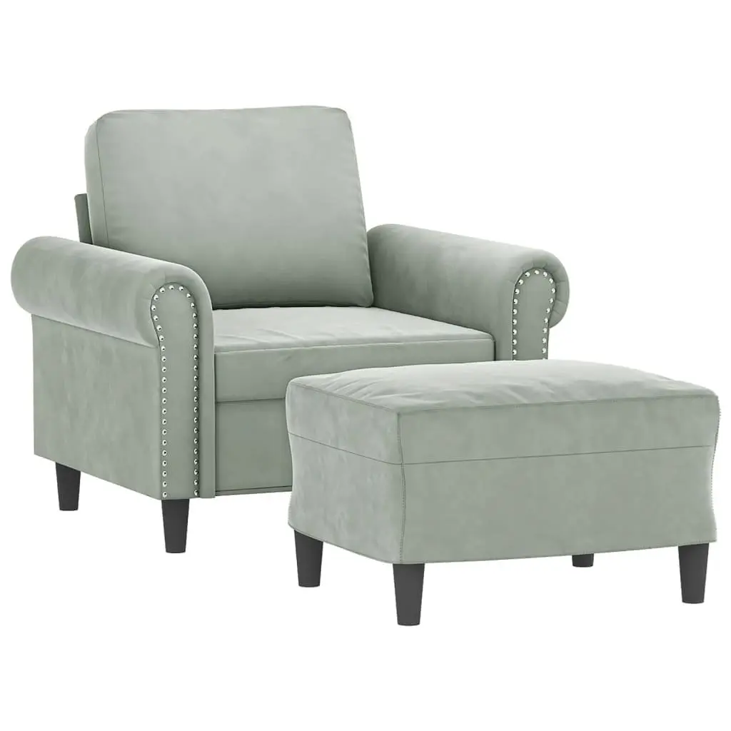 Sofa Chair with Footstool Relaxation Grey Velvet 60cm