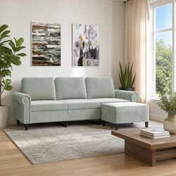 Warm and Practical Grey Velvet 3-Seater Sofa with Footstool