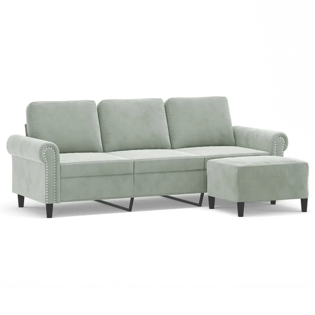 3-Seater Sofa Footstool Lounge Couch 180cm Grey Velvet