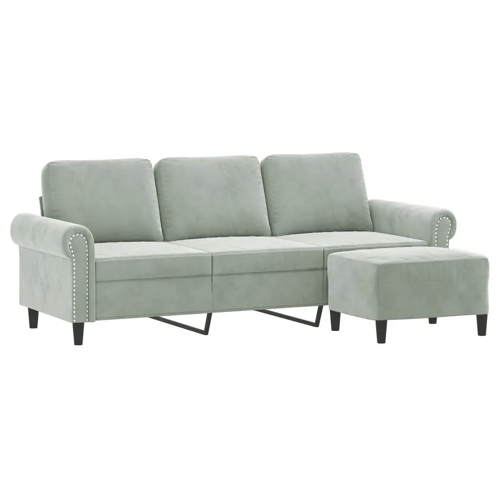3-Seater Sofa Footstool Lounge Couch 180cm Grey Velvet
