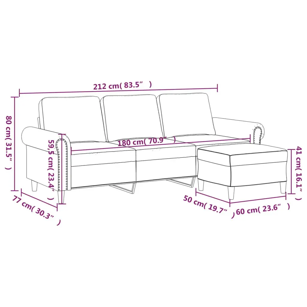 3-Seater Sofa Footstool Lounge Couch 180cm Grey Velvet