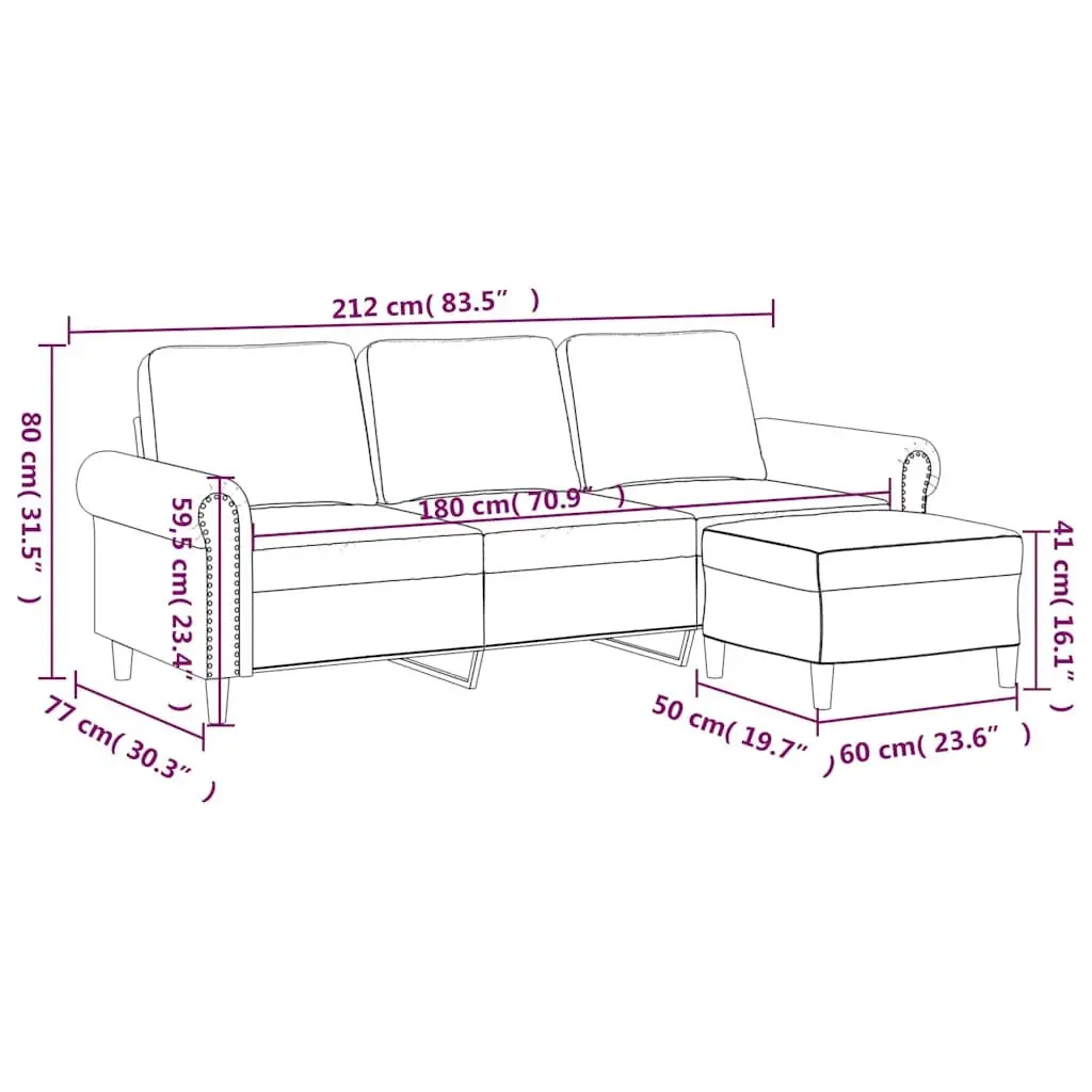 3-Seater Sofa Footstool Black Velvet 180cm Living Room Lounge Couch