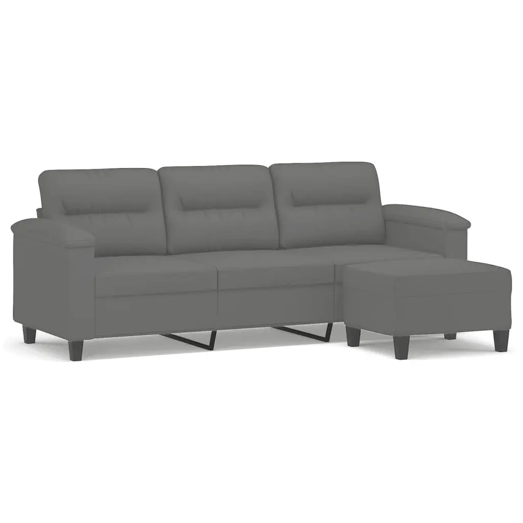 3-Seater Sofa with Footstool Grey 180cm Living Room Furniture Lounge Seat