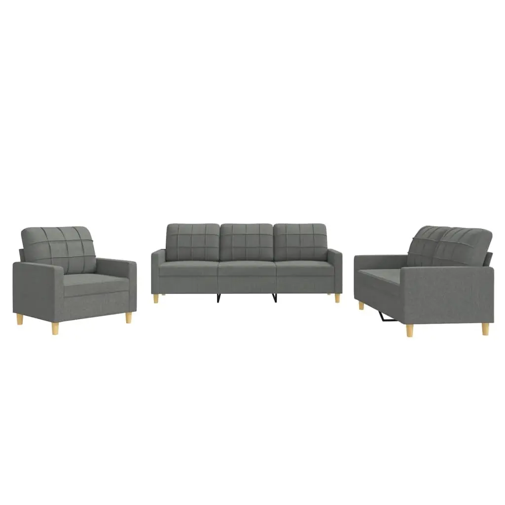 3 Piece Sofa Set Grey Fabric Living Room Seating