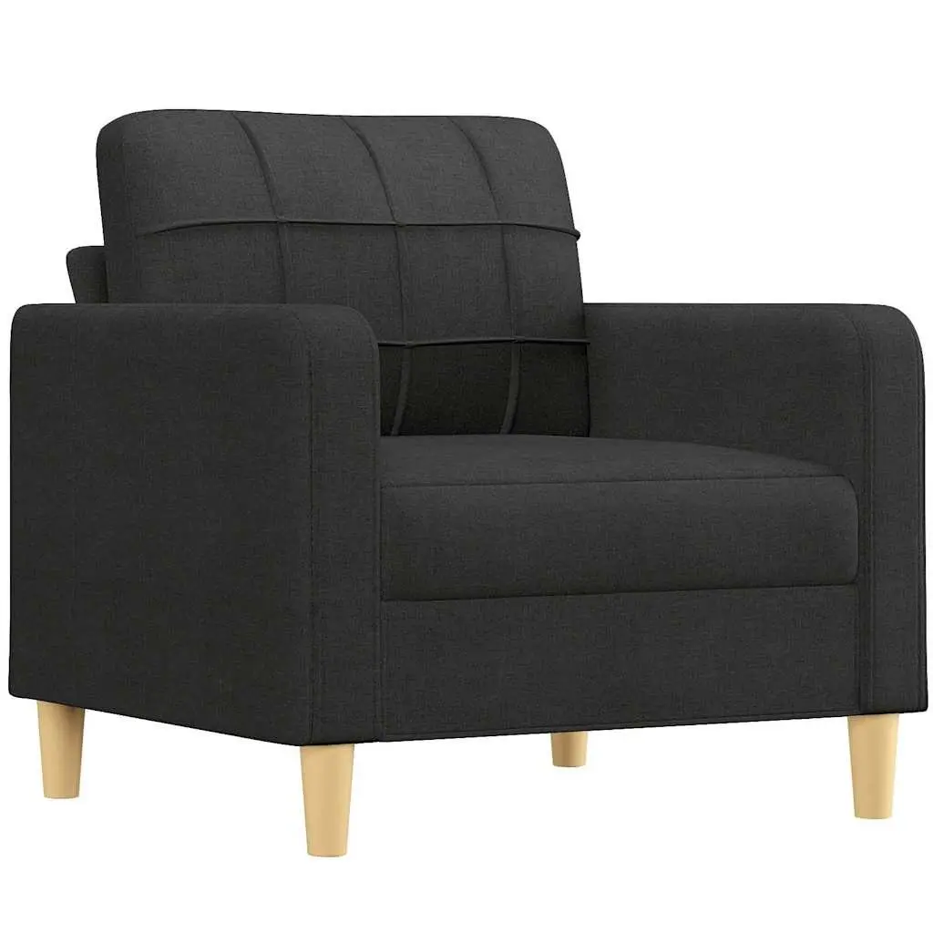 3 Piece Sofa Set Black Fabric Living Room Furniture Lounge Couch with Cushions