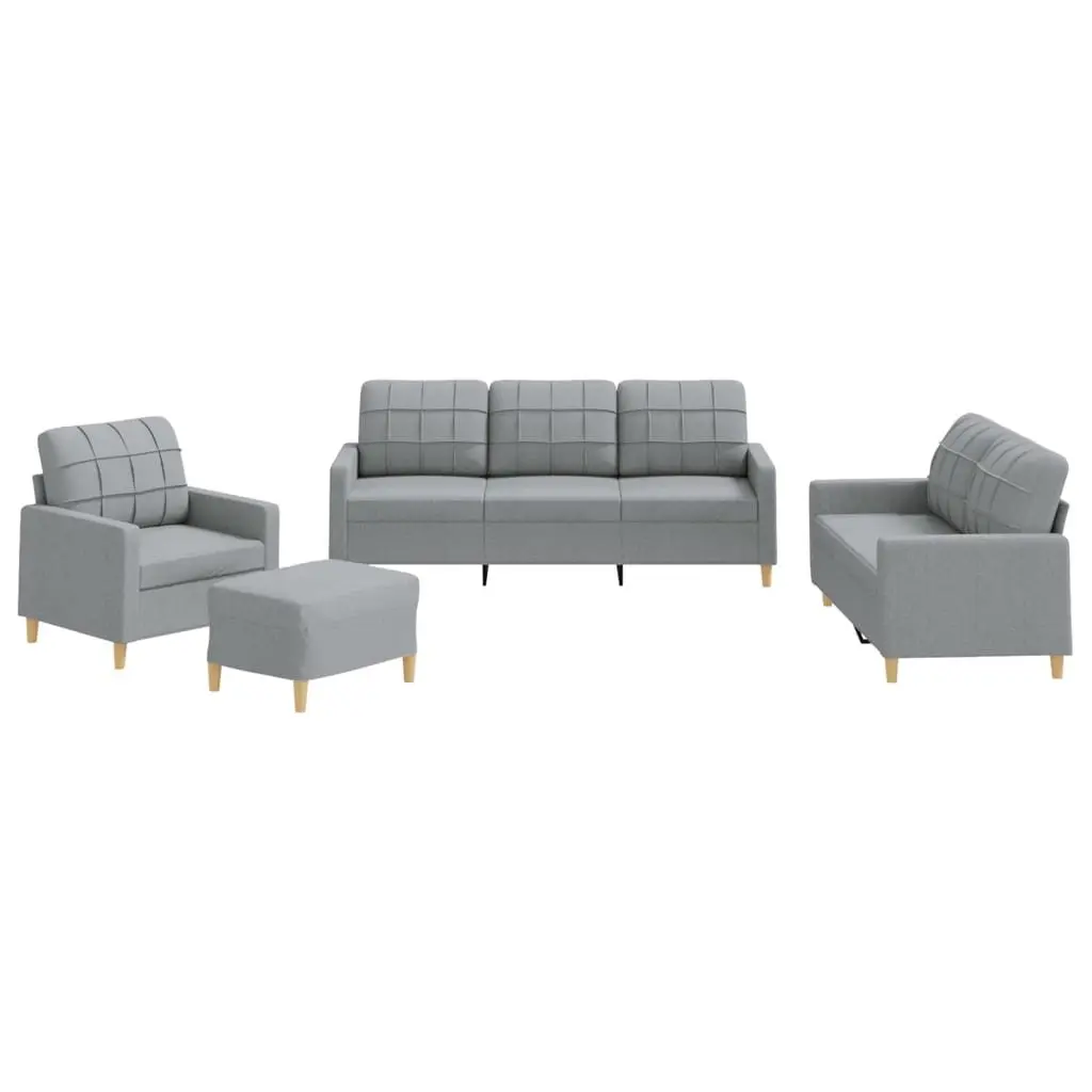 Sofa Set 4 Piece Grey Fabric Lounge Suite with Cushions and Footstool Living Room