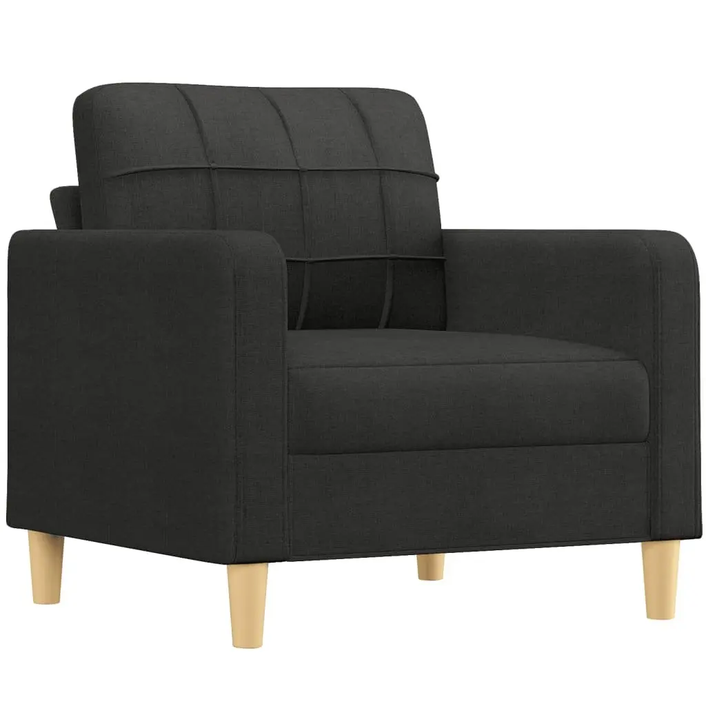 Sofa Set Black Fabric Living Room Lounge 4 Piece with Cushions and Footstool