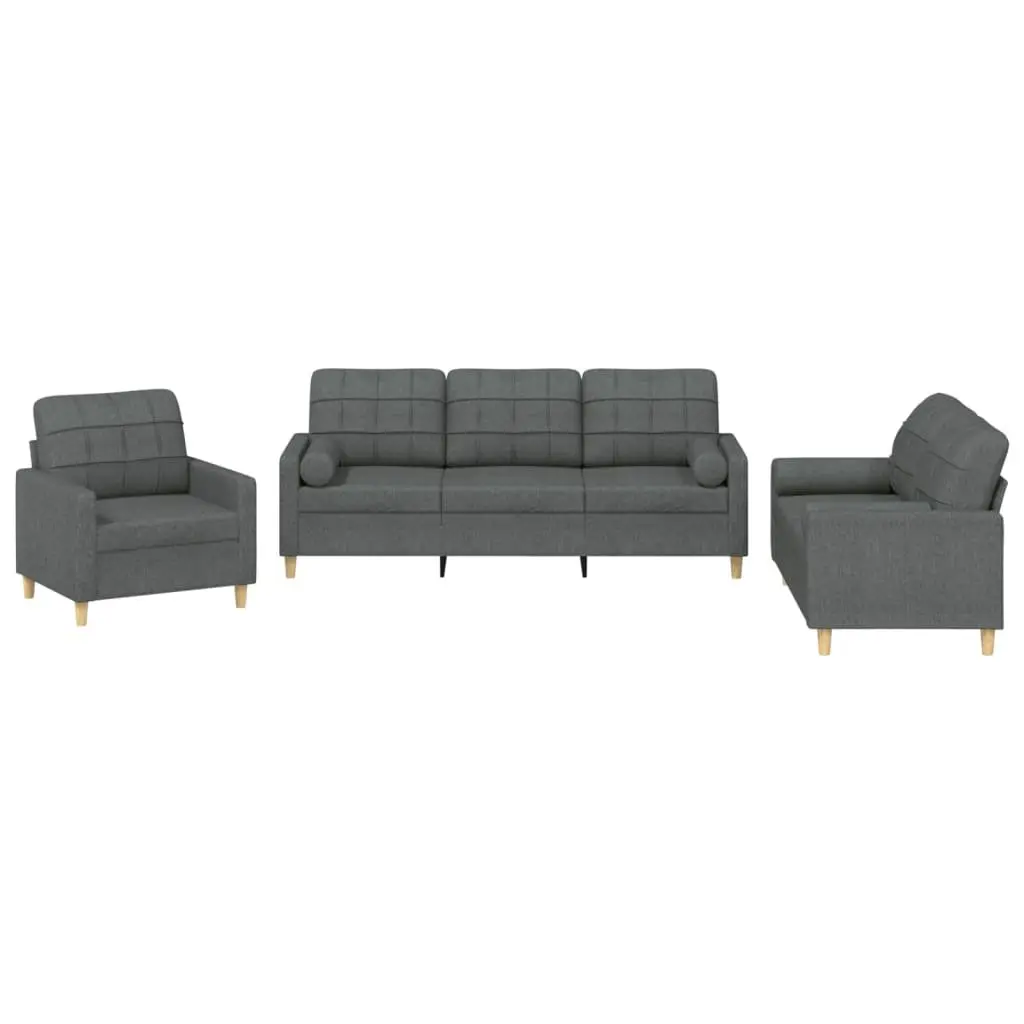 3 Piece Sofa Set Grey Fabric Couch Lounge Suite