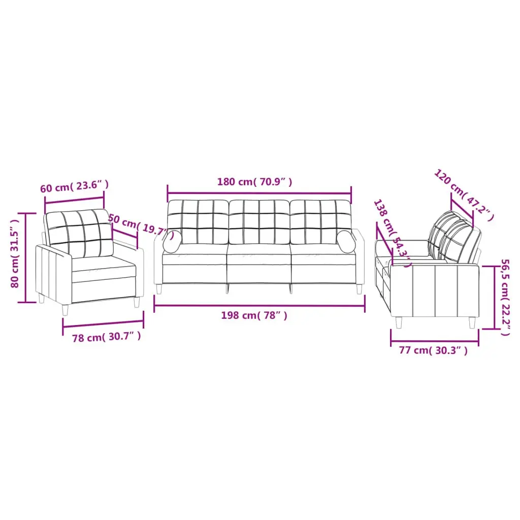 3 Piece Sofa Set Grey Fabric Couch Lounge Suite