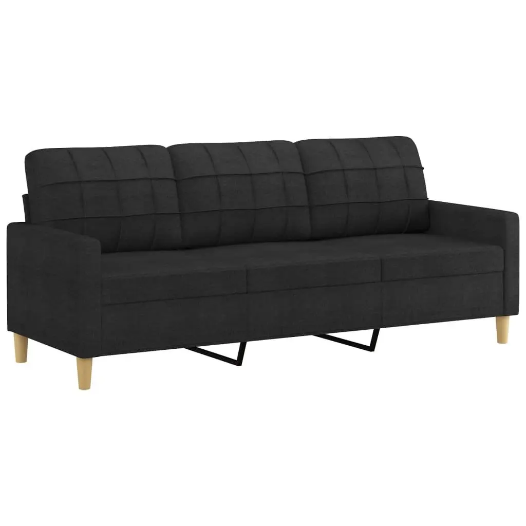 Black Fabric Sofa Set 3 Piece Living Room Sectional with Armrests and Pillows