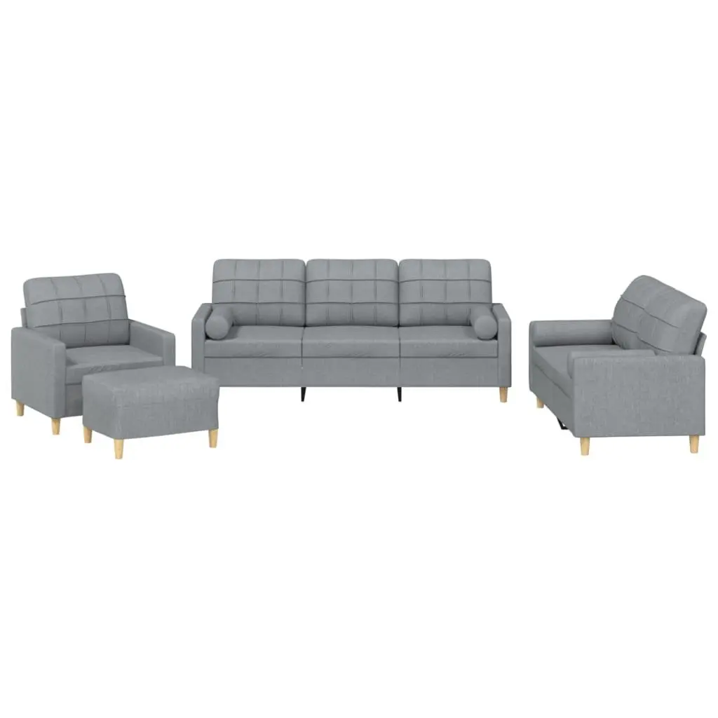 4 Piece Sofa Set Grey Fabric Lounge Suite with Pillows Ottoman Footstool