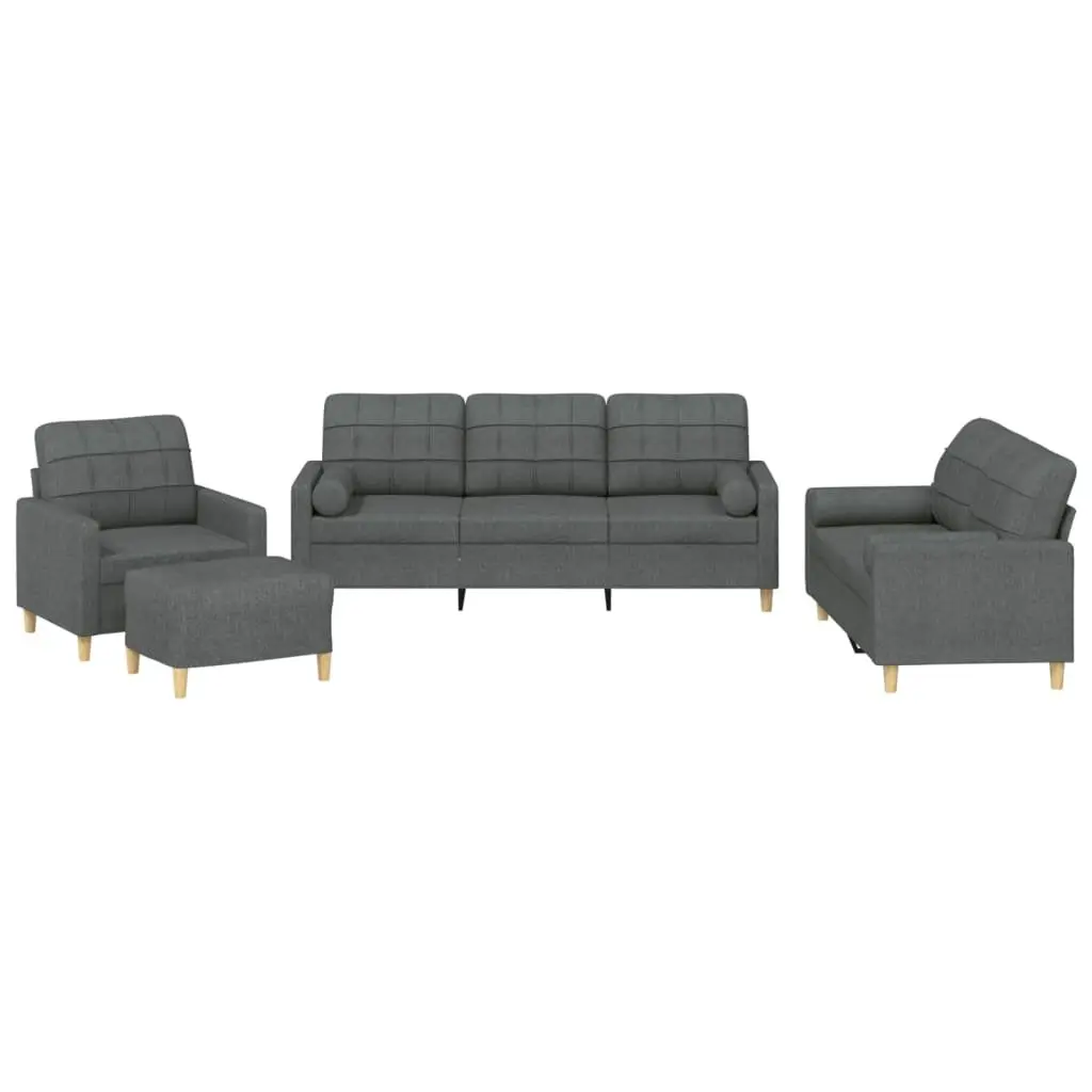 4 Piece Sofa Set Grey Fabric Lounge with Pillows Footstool