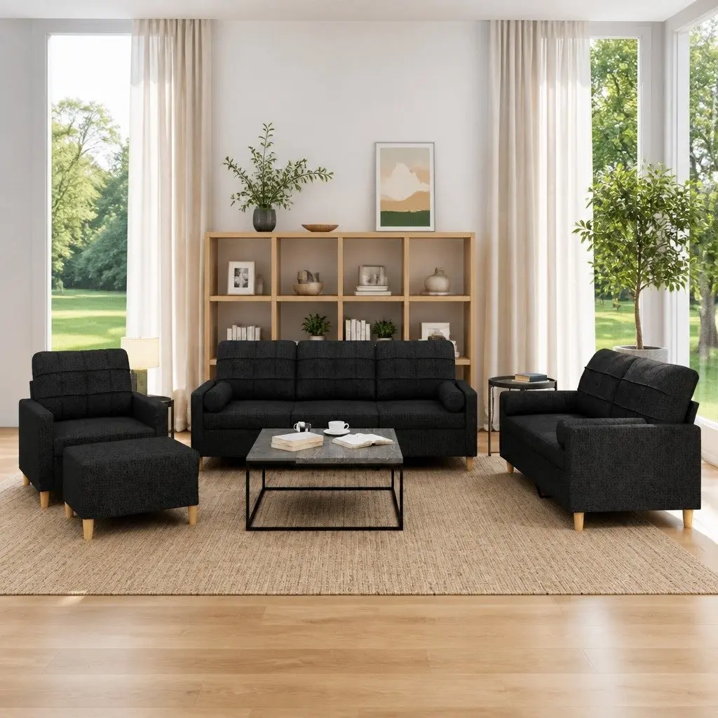 4 Piece Black Sofa Set for Home
