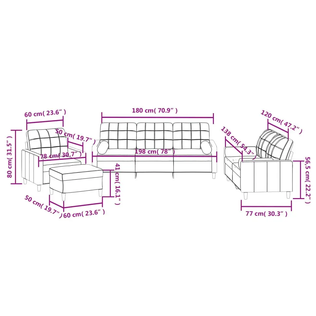 4 Piece Black Sofa Set for Home