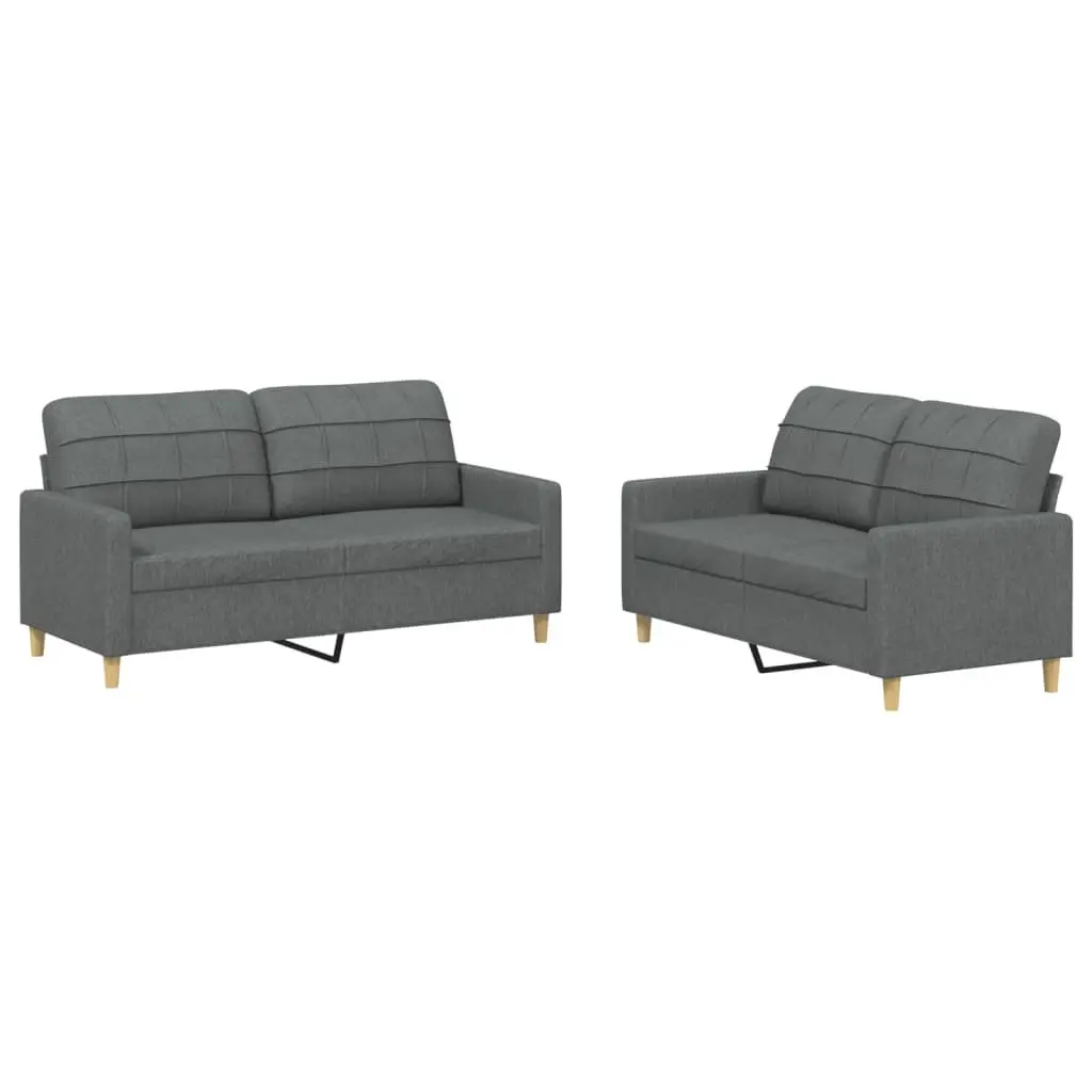 2 Piece Sofa Set Grey Fabric Lounge Suite Armchairs Living Room Seating