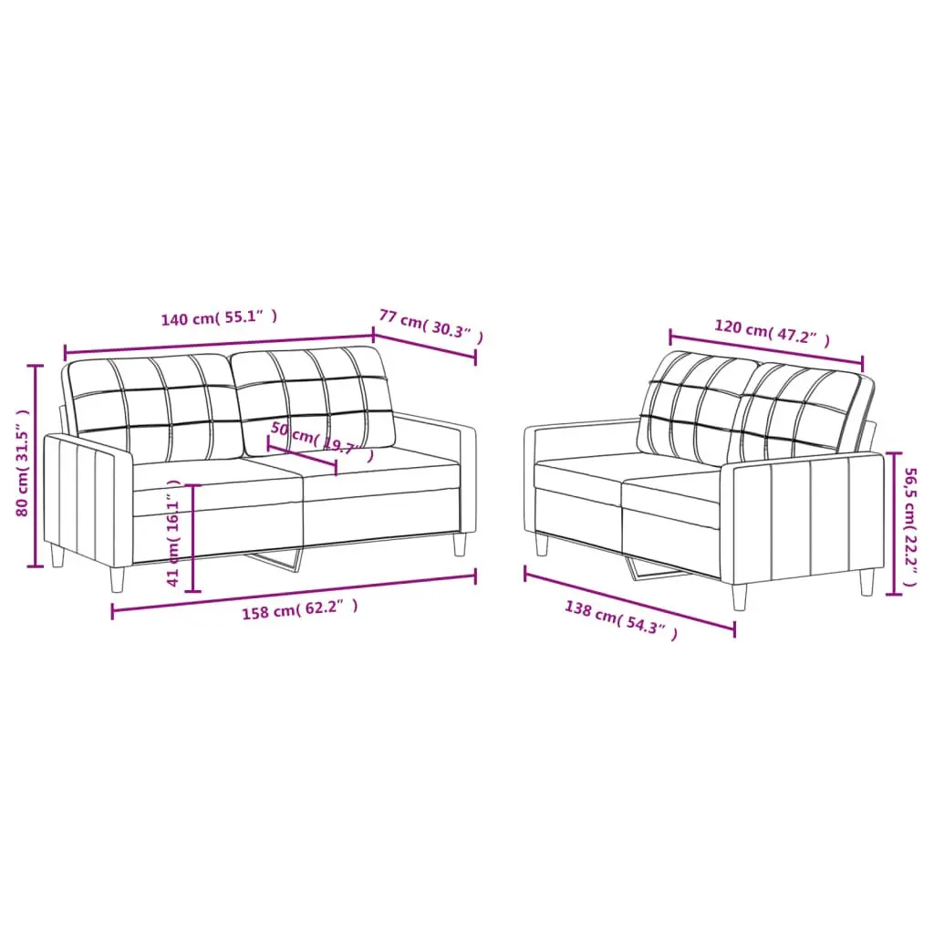2 Piece Sofa Set Grey Fabric Lounge Suite Armchairs Living Room Seating