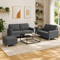 Grey Sofa Set with Cushions: 3 Piece Living Room Essentials