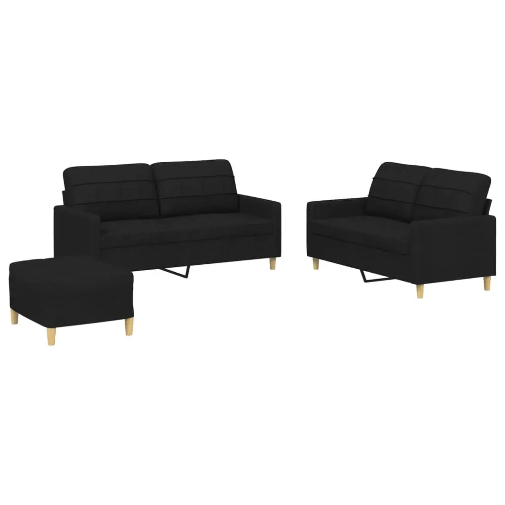 3 Piece Sofa Set Black Fabric Living Room Lounge Suite Seating