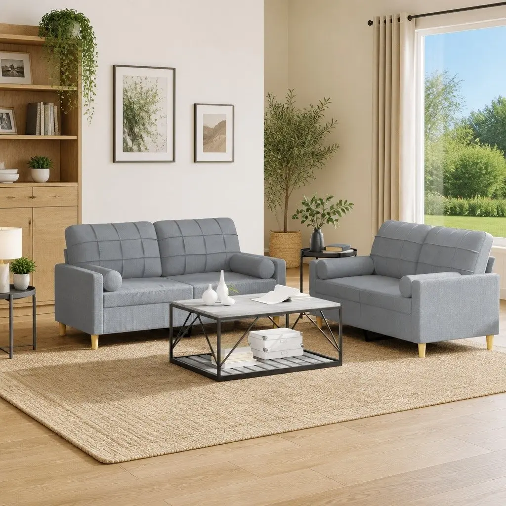 2 Piece Sofa Set Grey Fabric Lounge Suite for Living Room Furniture
