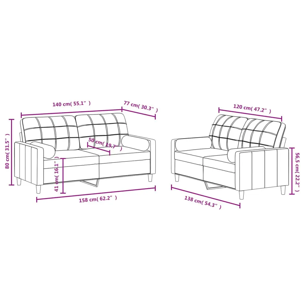 2 Piece Sofa Set Grey Fabric Lounge Suite for Living Room Furniture