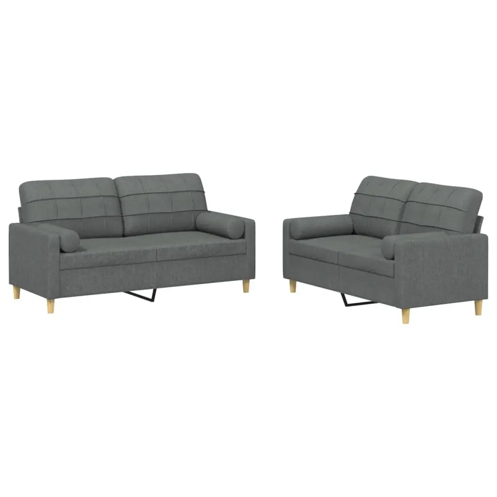Sofa Set Grey Fabric Couch Living Room Furniture 2 Piece