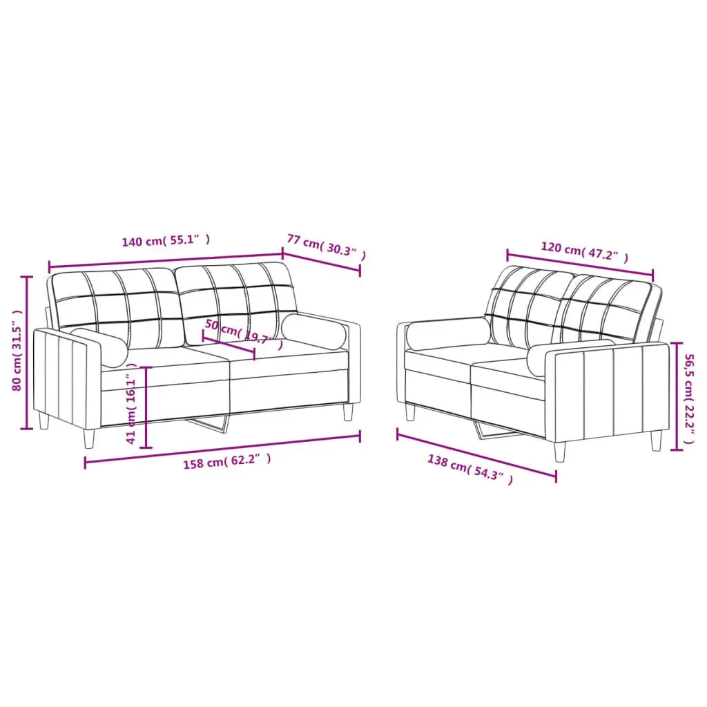 Sofa Set Grey Fabric Couch Living Room Furniture 2 Piece