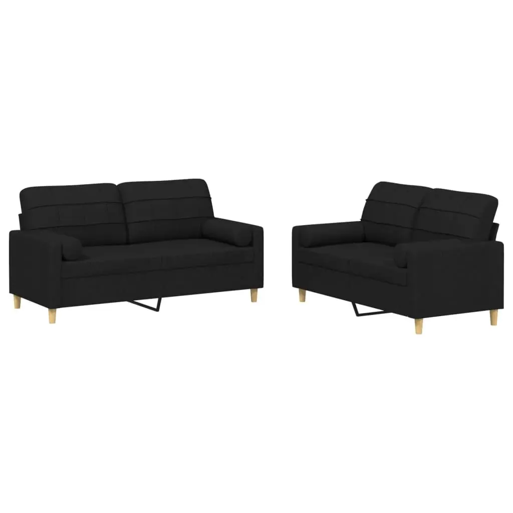 2 Piece Sofa Set Black Fabric Couch Lounge Seating