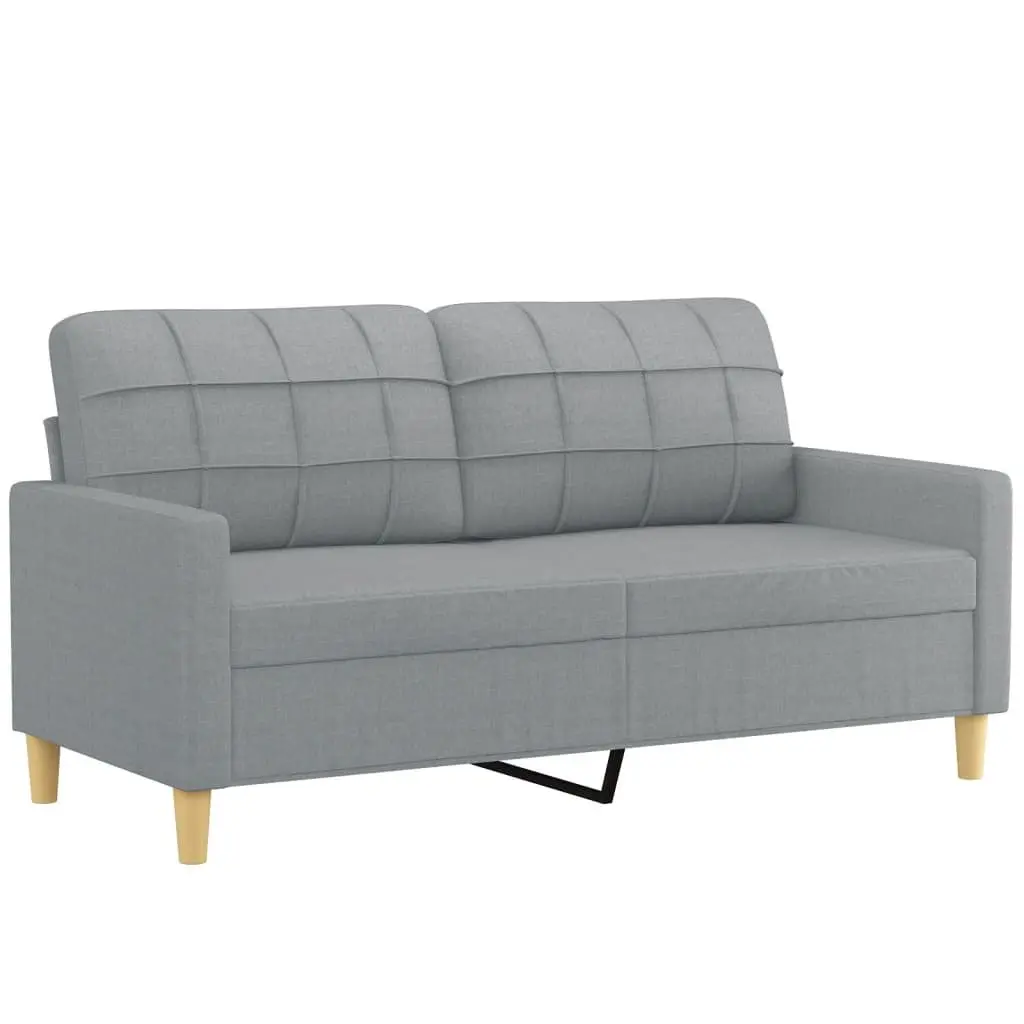 3 Piece Sofa Set Grey Fabric Living Room Lounge Suite with Footstool and Pillows