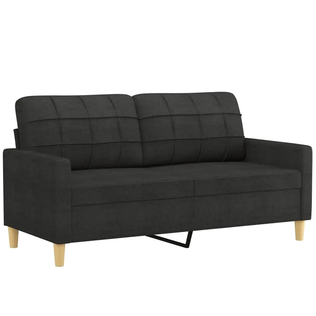 3 Piece Sofa Set Black Fabric Lounge Suite Couch with Pillows and Footstool