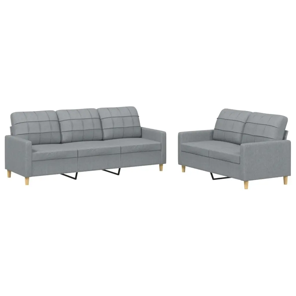 2 Piece Sofa Set Grey Fabric Living Room Seating Lounge Couch with Cushions