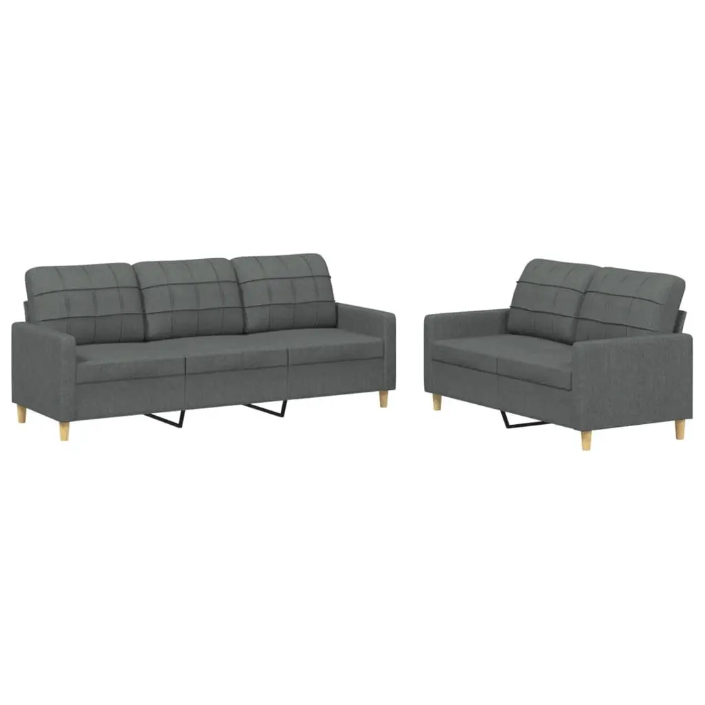 Sofa Set Living Room Seating 2 Piece Grey Fabric