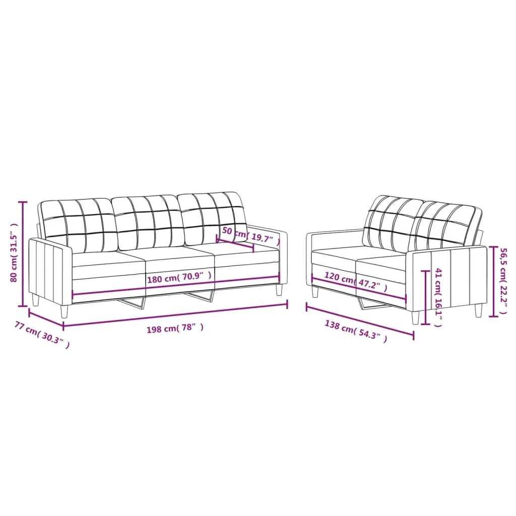 Sofa Set Living Room Seating 2 Piece Grey Fabric