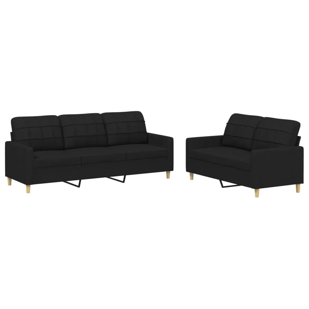 2 Piece Sofa Set Black Fabric Living Room Seating