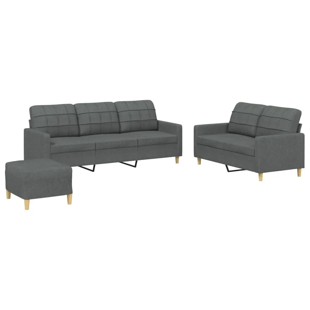 3 Piece Sofa Set Living Room Seating Grey Fabric