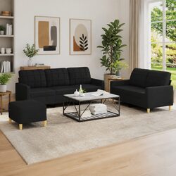 Comfortable and Practical 3 Piece Sofa Set in Black Fabric