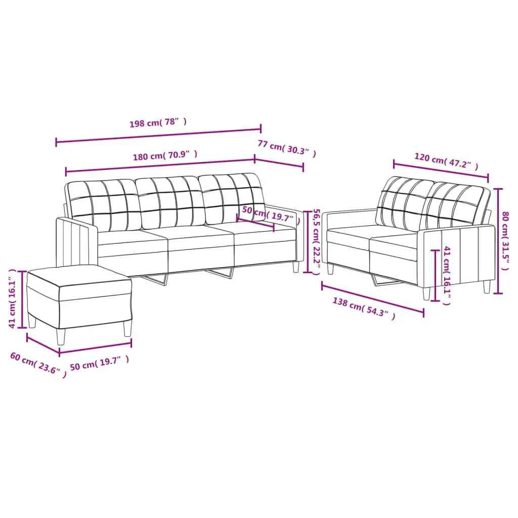 3 Piece Sofa Set in Black Fabric