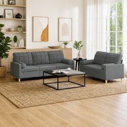2 Piece Sofa Set Grey Fabric Couch Lounge Suite with Pillows Living Room